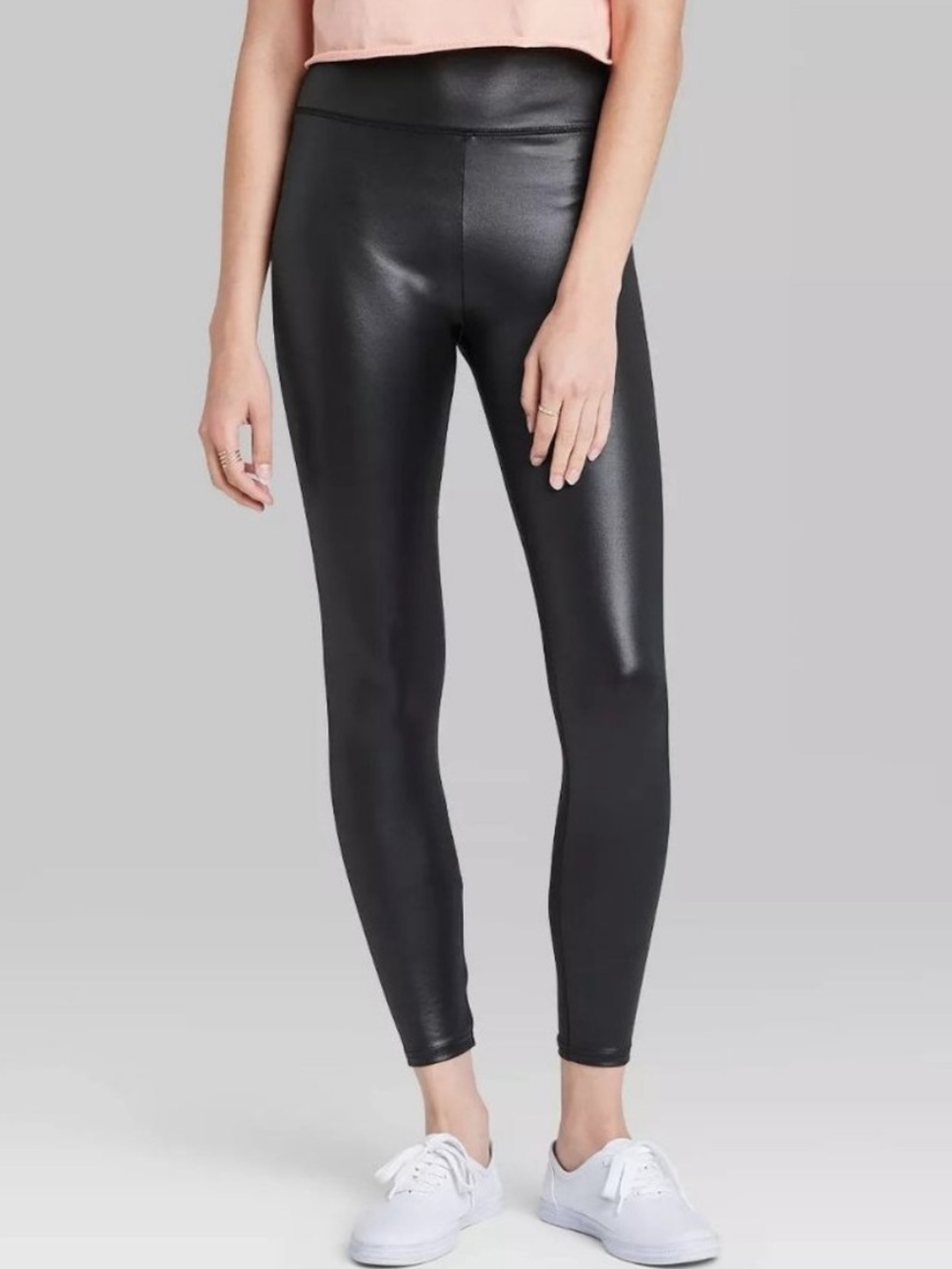 NWOT WILD FABLE glossy liquid black high waist leggings large new without tags
